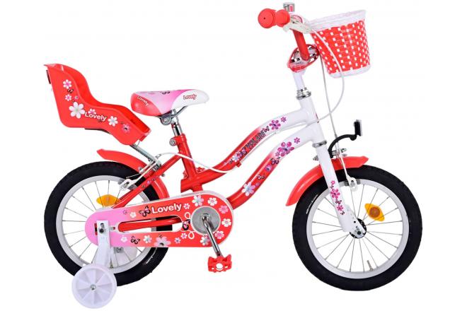 Load image into Gallery viewer, Volare Lovely Kinderfiets - Meisjes - 14 inch - Rood Wit - Twee Handremmen