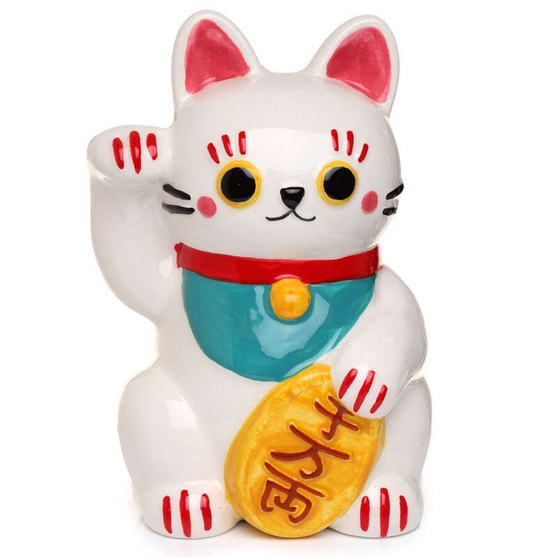 Load image into Gallery viewer, Maneki neko witte keramiek spaarpot