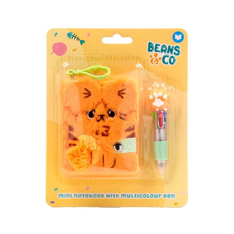 Load image into Gallery viewer, Beans co katten plush a7 mini notitieboekje a7 4-kleuren pen