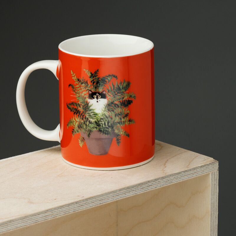 Load image into Gallery viewer, Kim haskins kat in plantpot rode porselein mok