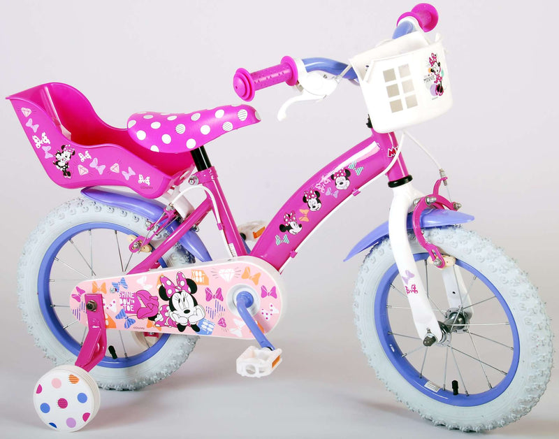 Load image into Gallery viewer, Disney Minnie Cutest Ever! Kinderfiets Meisjes 14 inch Roze Twee Handremmen
