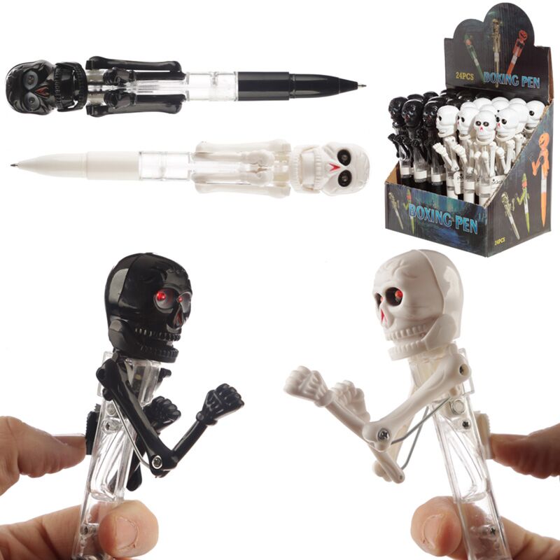 Load image into Gallery viewer, Boxende schedel plastic pen - zwart