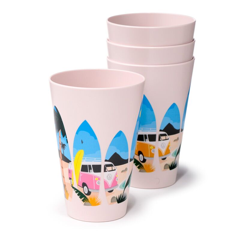 Afbeelding laden in galerijviewer, Vw t1 volkswagen busje waves set 4 rpet duurzame picknick bekers 450ml