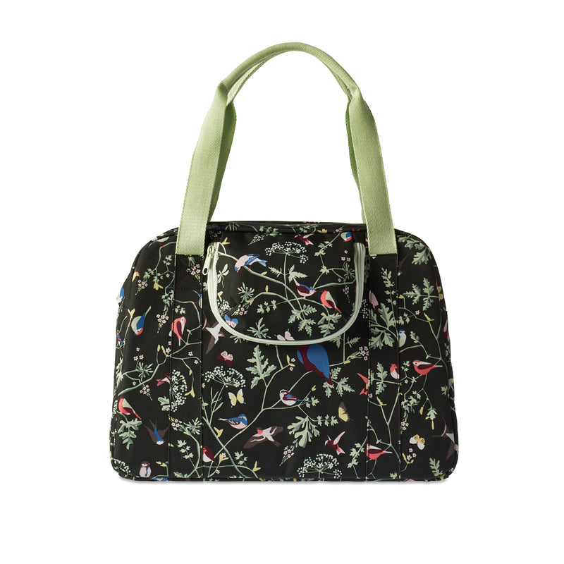 Load image into Gallery viewer, Basil Wanderlust Carry All Bag - zwarte fietshandtas met kleurrijke vogelprint