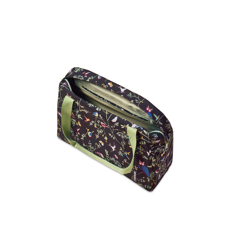 Load image into Gallery viewer, Basil Wanderlust Carry All Bag - zwarte fietshandtas met kleurrijke vogelprint