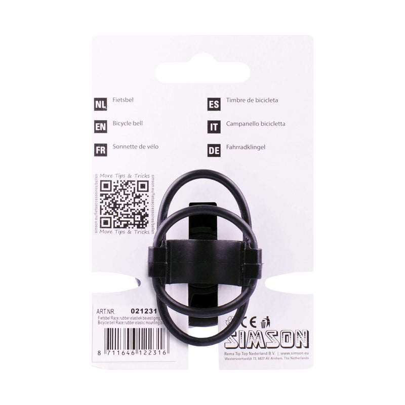Load image into Gallery viewer, Simson fietsbel Race zwart elastiek bevestiging op kaart