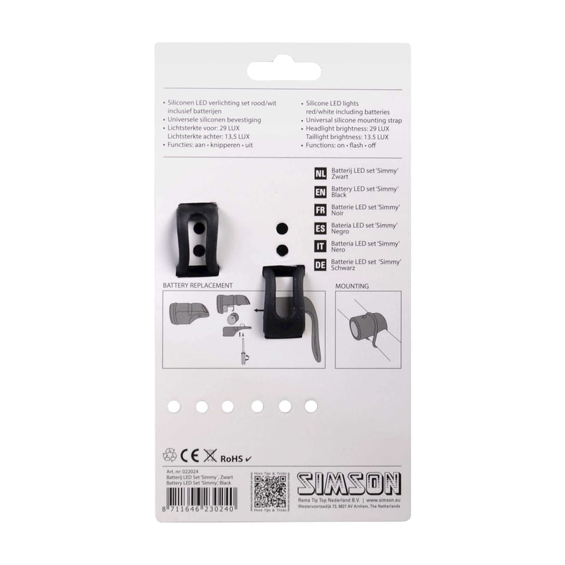 Load image into Gallery viewer, Simson verlichtingsset Simmy incl.batterijen zwart op kaart