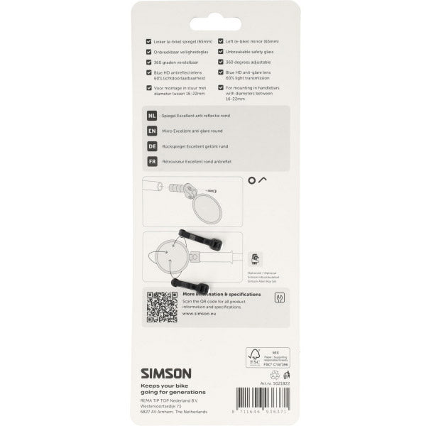 Load image into Gallery viewer, Simson spiegel excellent anti-reflectie rond