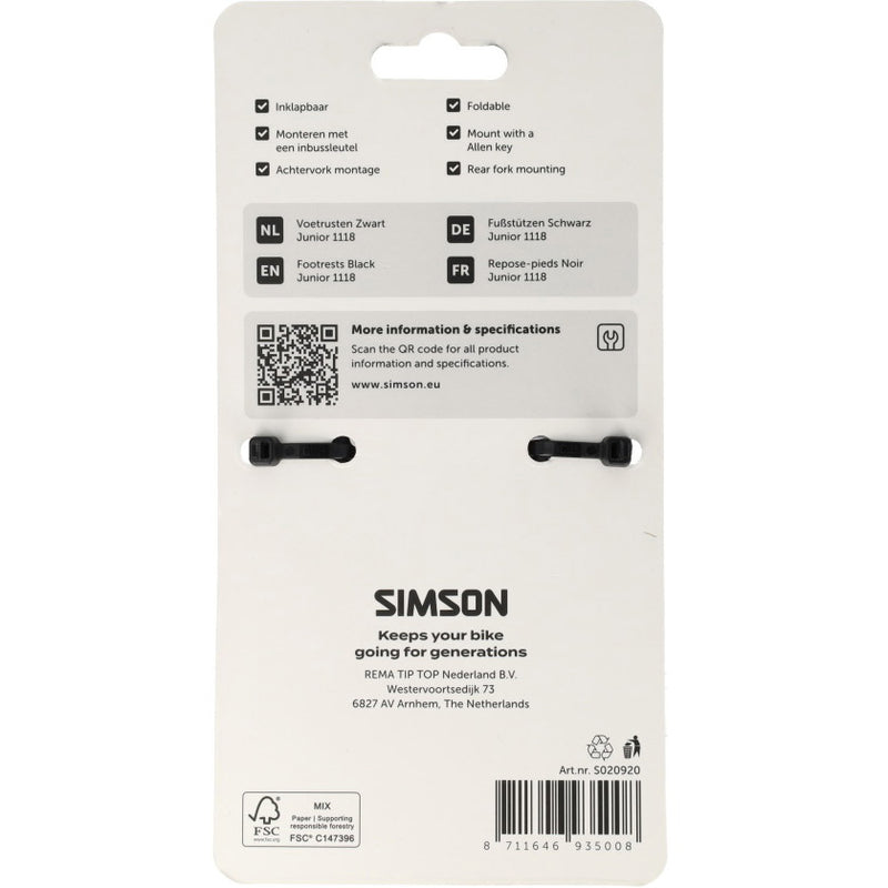 Load image into Gallery viewer, Simson voetrusten zwart 1118 op as