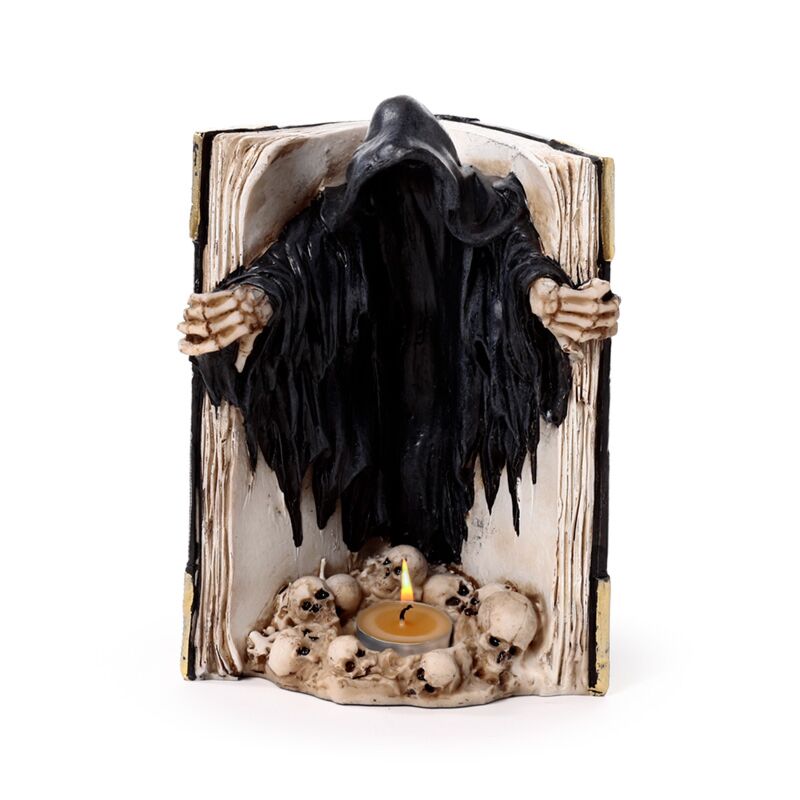 Afbeelding laden in galerijviewer, The reaper of death boek van schedels waxinelichthouder