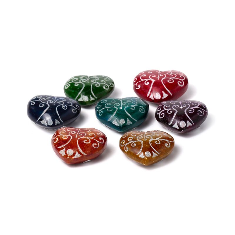 Afbeelding laden in galerijviewer, Zeepsteen chakra hart tree of life wierookstokjes houder
