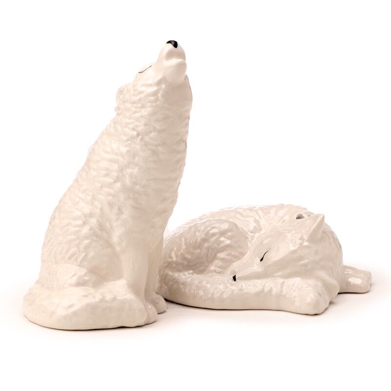 Afbeelding laden in galerijviewer, Witte wolf keramiek peper- en zoutstel