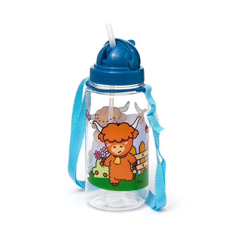 Load image into Gallery viewer, Ecozen kinder waterfles 450ml flip straw adoramals highland koe