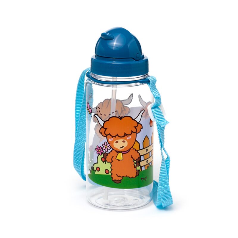 Load image into Gallery viewer, Ecozen kinder waterfles 450ml flip straw adoramals highland koe