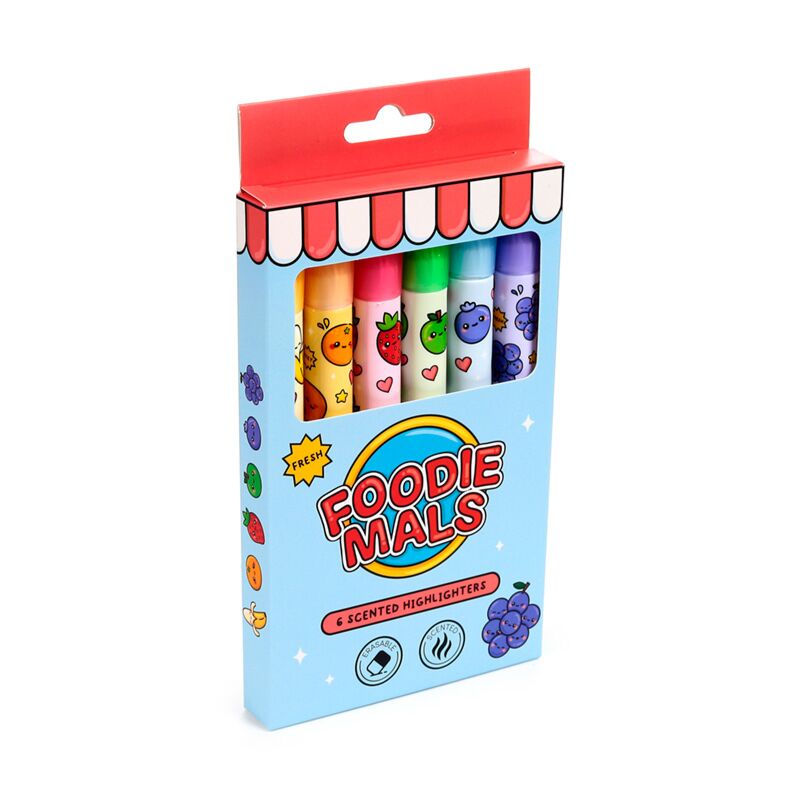 Load image into Gallery viewer, Foodiemals fruit uitwisbare highlighter set van 6 met geur inkt