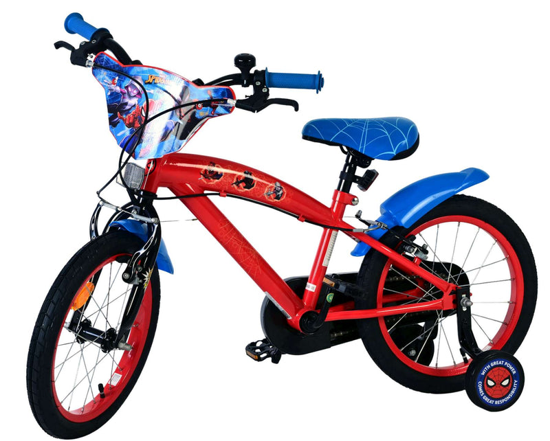 Load image into Gallery viewer, Spiderman spider-man kinderfiets - jongens - 16 inch - blauw rood - twee handremmen
