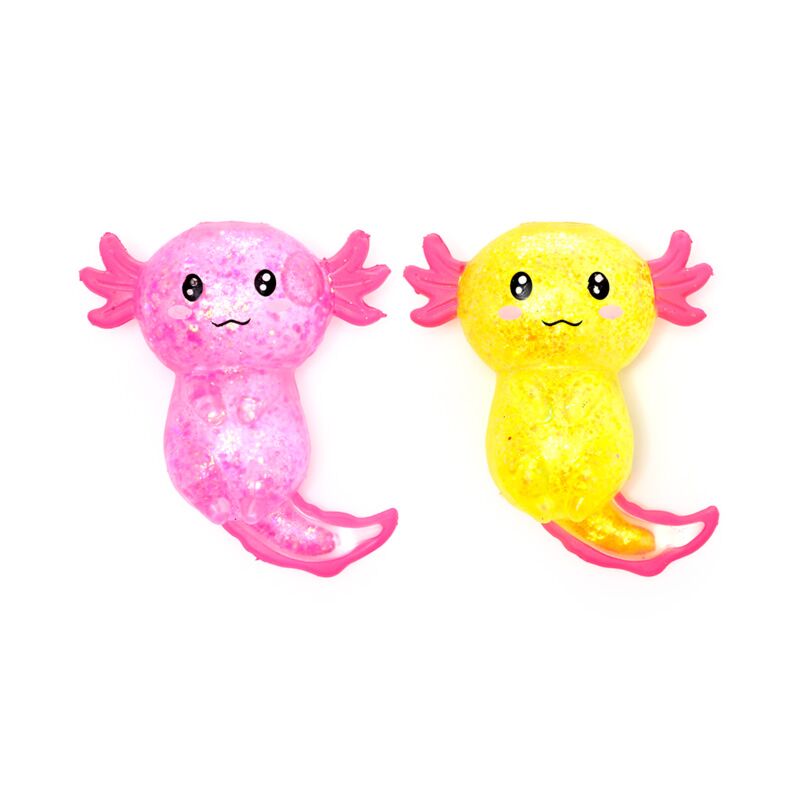 Afbeelding laden in galerijviewer, Knijpbare glitter axolotl stress speelgoed