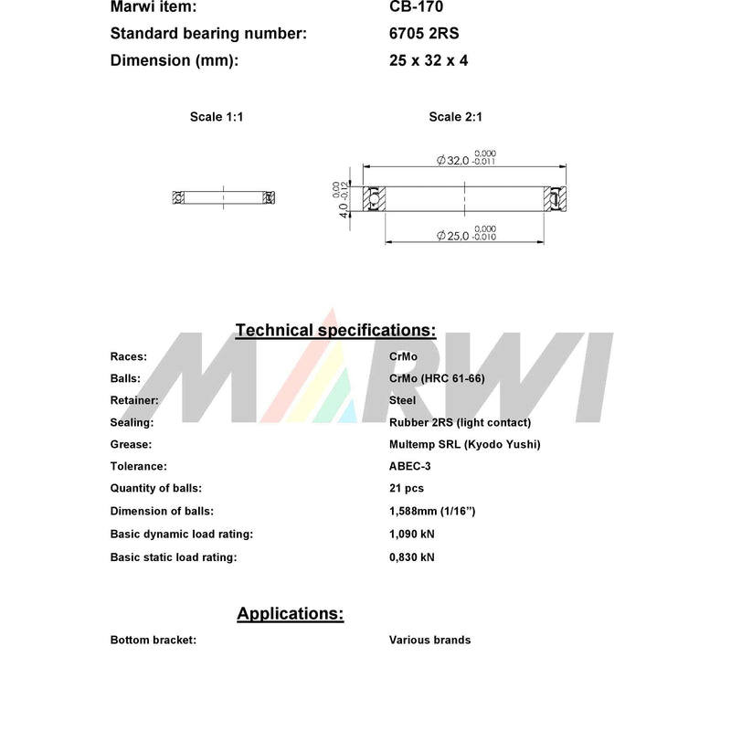 Load image into Gallery viewer, Marwi union kogellager cb-170 6705 2rs 25x32x4