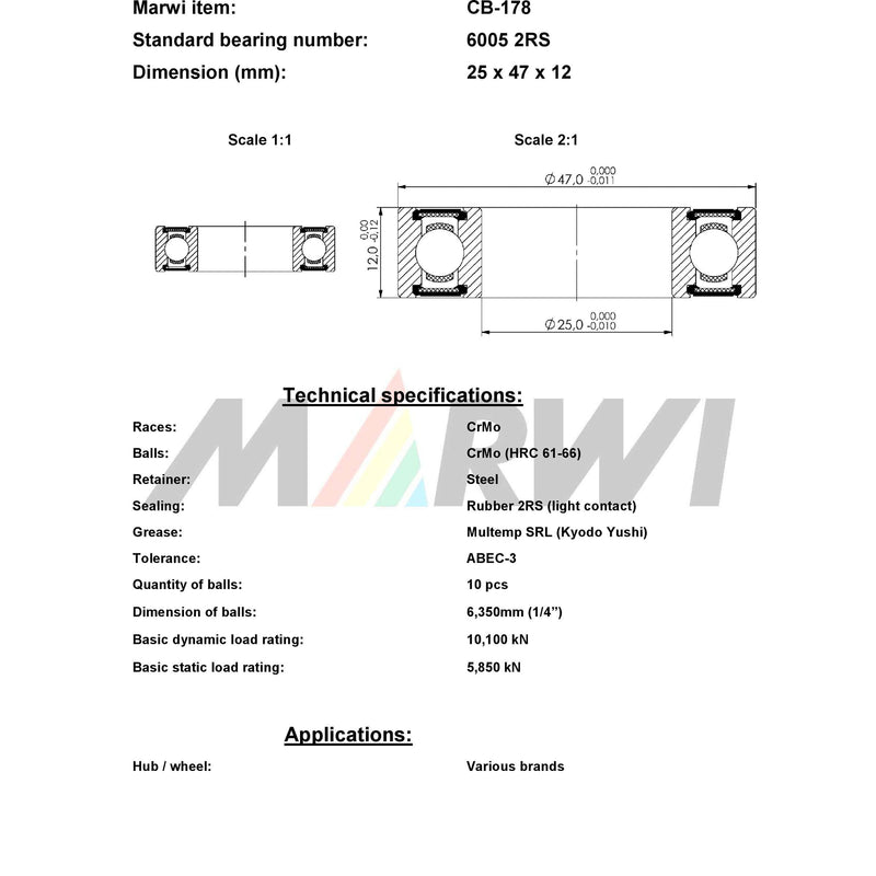 Load image into Gallery viewer, Union kogellager ball bearing cb-178 25x47x12