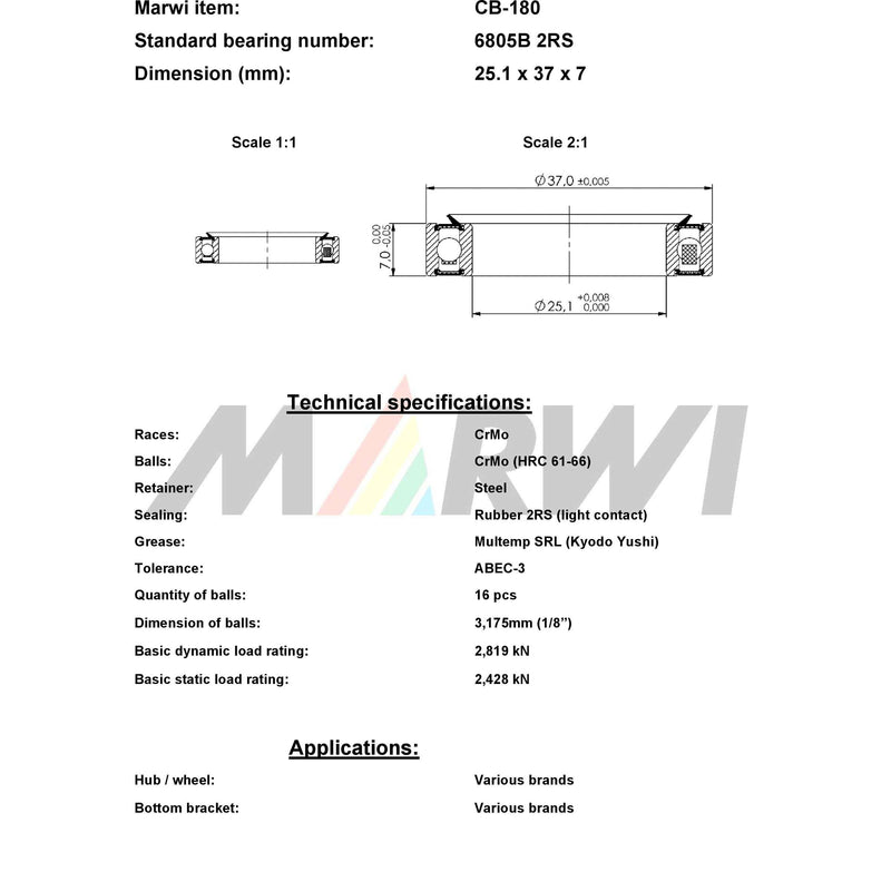 Load image into Gallery viewer, Marwi union kogellager cb-180 6805b 2rs 25,1x37x7