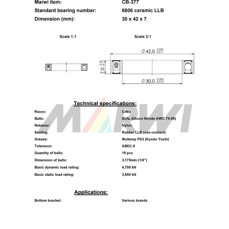 Load image into Gallery viewer, Marwi union kogellager cb-377 6806 llb 30x42x7 keramisch