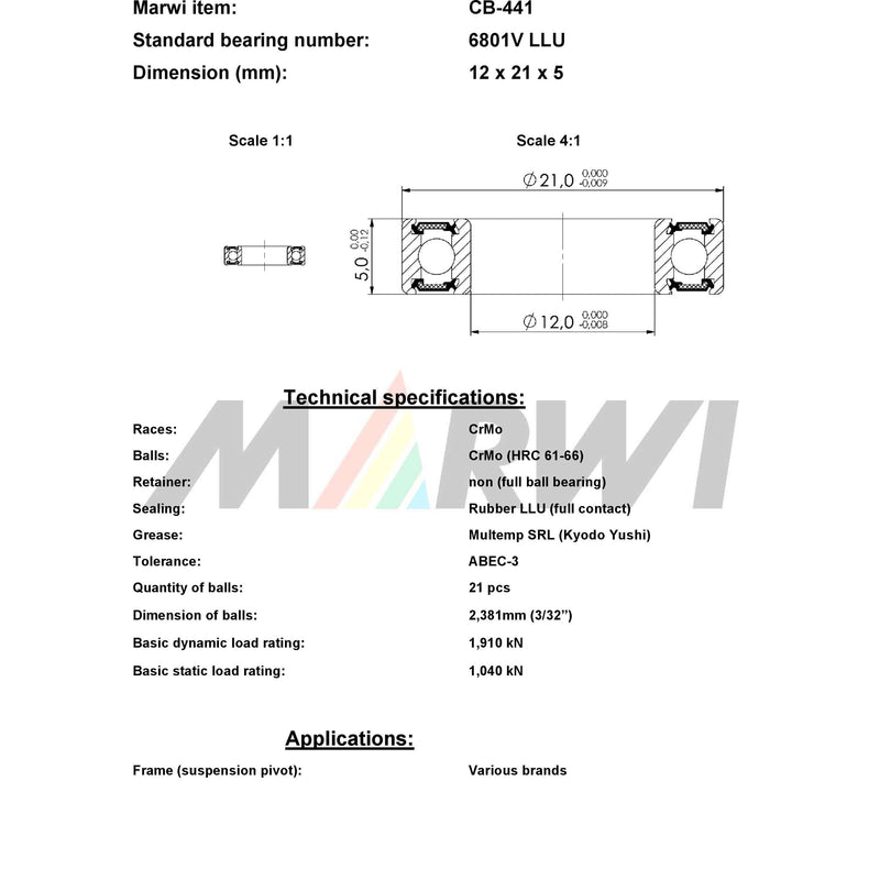 Load image into Gallery viewer, Union kogellager ball bearing cb-441 12x21x5