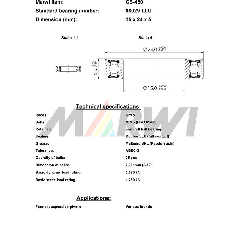 Load image into Gallery viewer, Marwi union kogellager max cb-450 6802v llu 15x24x5