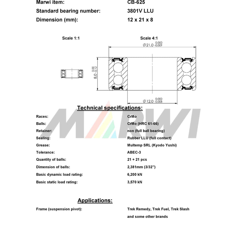 Load image into Gallery viewer, Union kogellager ball bearing cb-625 12x21x8