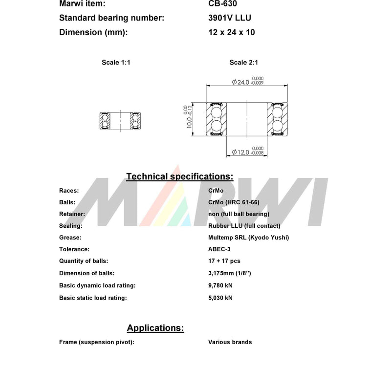Load image into Gallery viewer, Union kogellager ball bearing cb-630 12x24x10