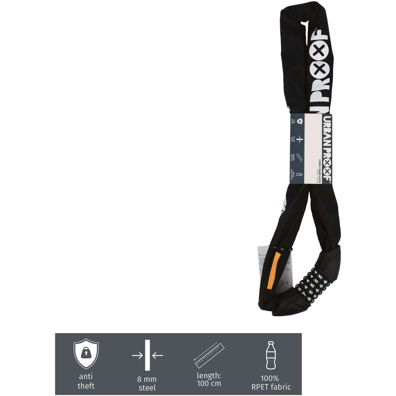 Load image into Gallery viewer, Urbanproof kettingslot met cijfercode 8mm*100cm zwart