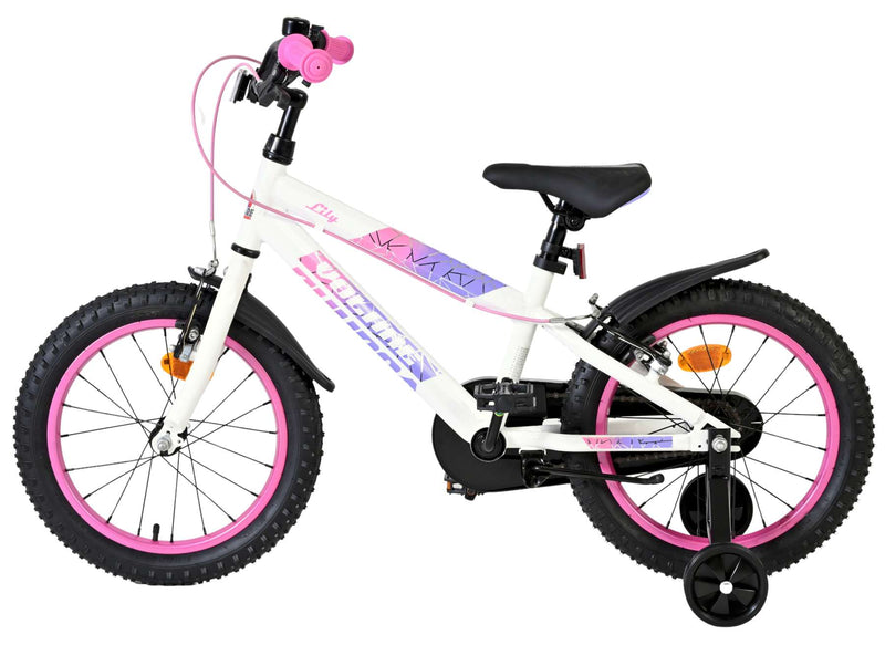 Afbeelding laden in galerijviewer, Volare lily kinderfiets - meisjes - 16 inch - wit roze paars - twee handremmen