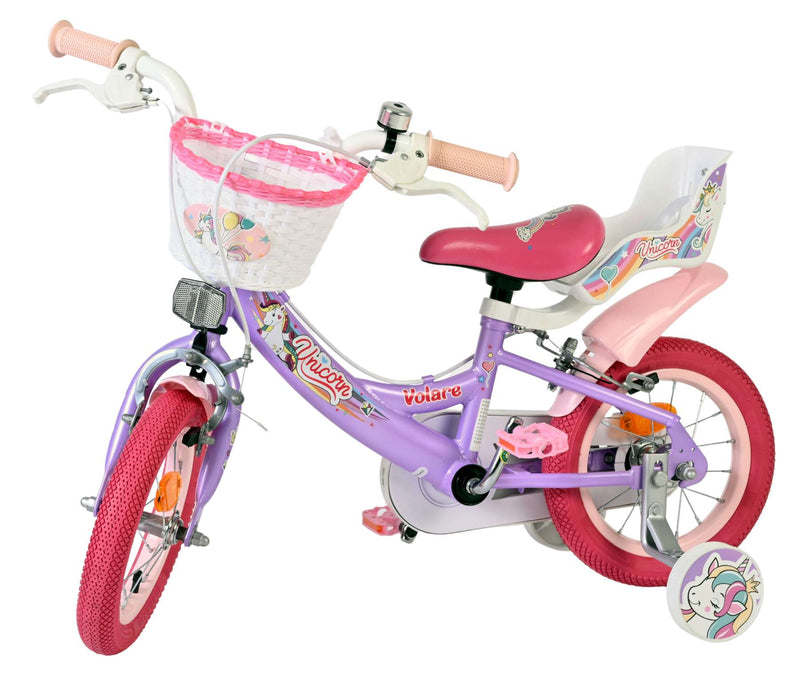 Load image into Gallery viewer, Volare unicorn kinderfiets - meisjes - 12 inch - paars - twee handremmen