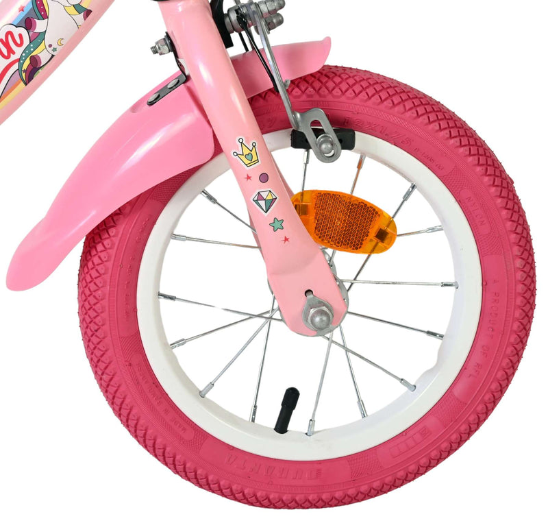 Afbeelding laden in galerijviewer, Volare unicorn kinderfiets - meisjes - 12 inch - roze - twee handremmen
