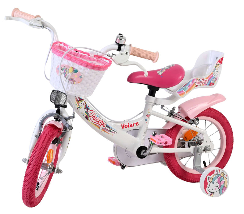 Afbeelding laden in galerijviewer, Volare unicorn kinderfiets - meisjes - 12 inch - wit - twee handremmen