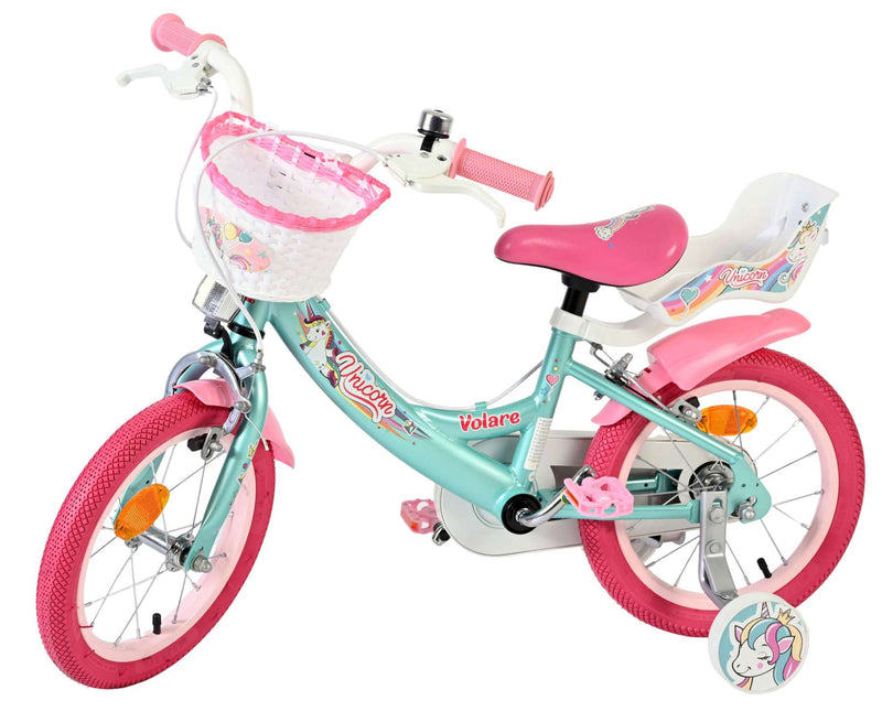 Load image into Gallery viewer, Volare unicorn kinderfiets - meisjes - 14 inch - groen - twee handremmen