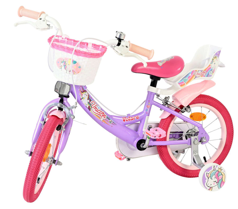 Load image into Gallery viewer, Volare unicorn kinderfiets - meisjes - 14 inch - paars - twee handremmen