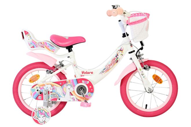 Afbeelding laden in galerijviewer, Volare unicorn kinderfiets - meisjes - 14 inch - wit - twee handremmen