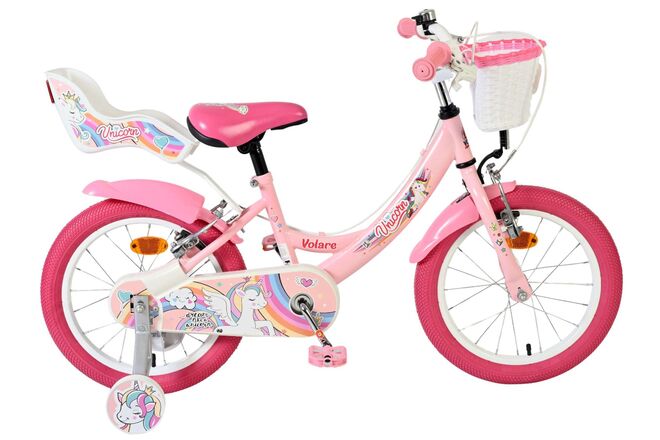 Afbeelding laden in galerijviewer, Volare unicorn kinderfiets - meisjes - 16 inch - roze - twee handremmen