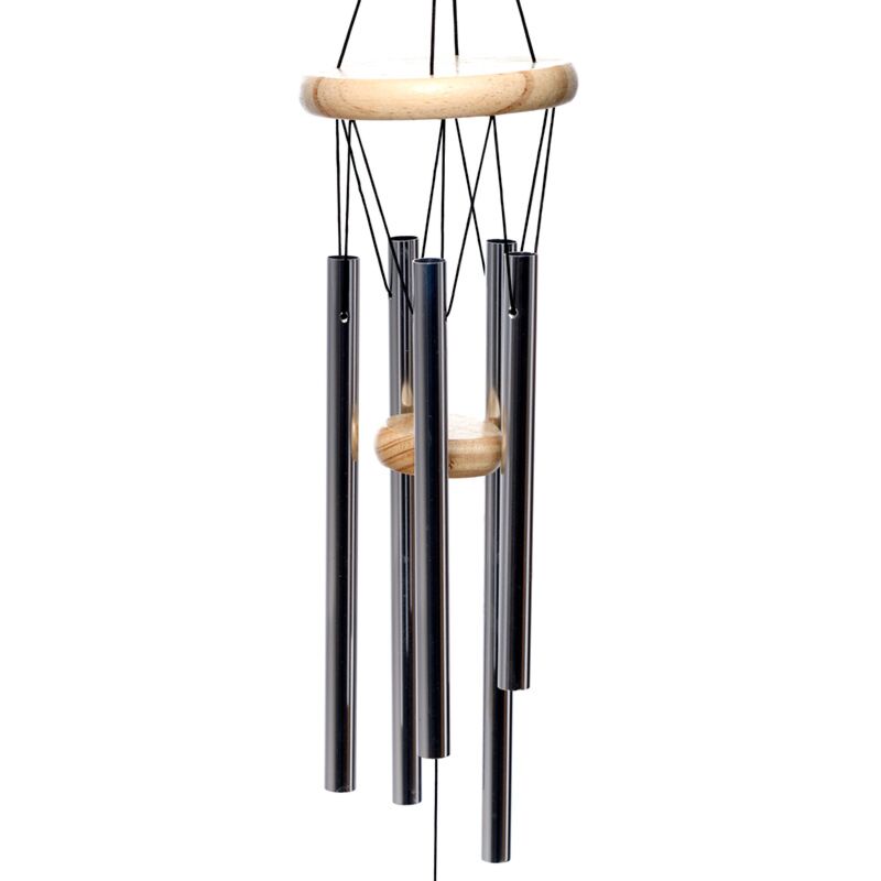 Afbeelding laden in galerijviewer, Houten windgong met metalen buizen 58cm