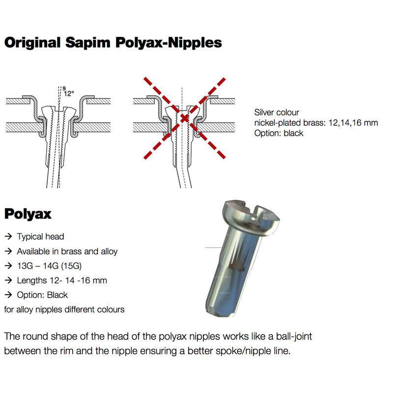 Load image into Gallery viewer, Sapim spaaknippel 14 polyax 14mm zilver messing (100st)