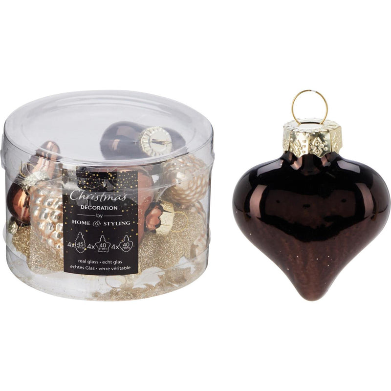 Afbeelding laden in galerijviewer, Kersthanger amber mix glas set a 12 stuks