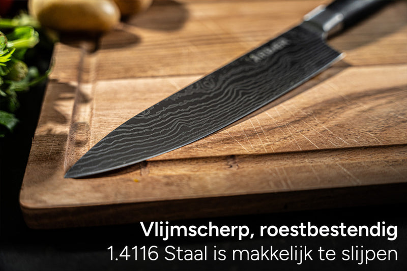 Load image into Gallery viewer, Arbaer messenset 5-delig japanse damascus print pakka houten handvat