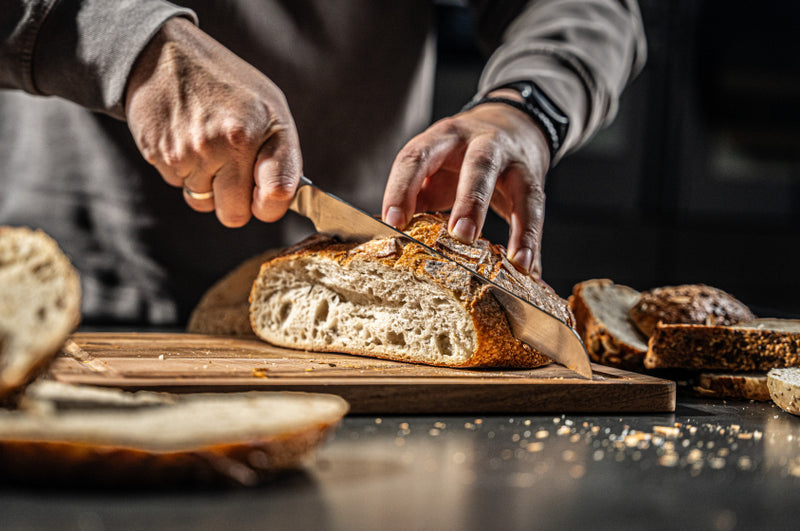 Load image into Gallery viewer, Arbaer messenset met magnetisch blok 6-delig damascus staal olijfhouten handvatten