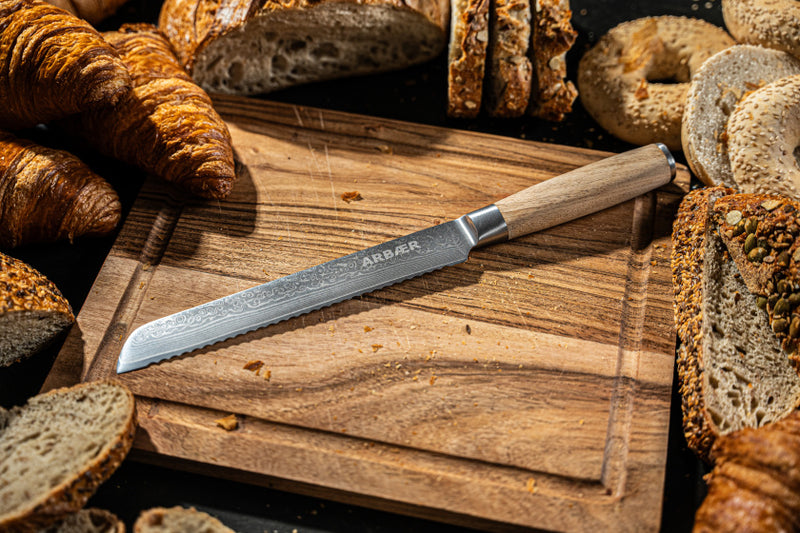 Load image into Gallery viewer, Arbaer messenset met magnetisch blok 6-delig damascus staal olijfhouten handvatten