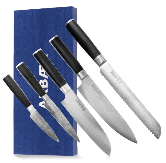 Load image into Gallery viewer, Arbaer messenset 5-delig japanse damascus print pakka houten handvat