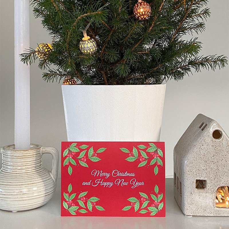 Afbeelding laden in galerijviewer, Art by andu wenskaart christmas red