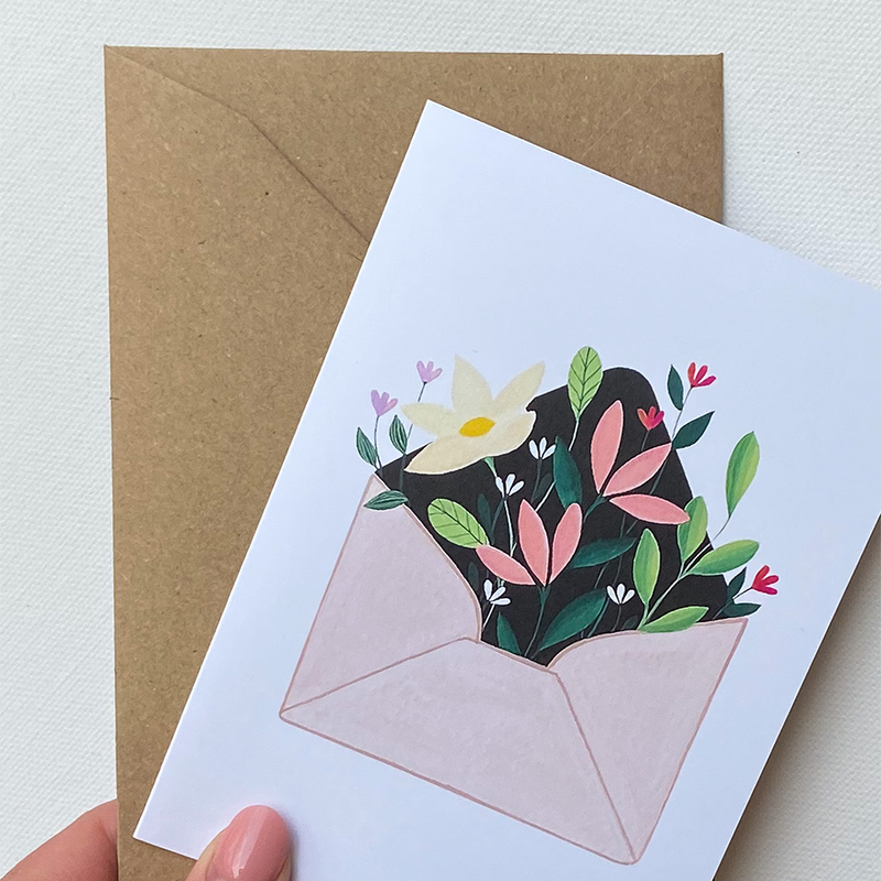 Afbeelding laden in galerijviewer, Art by andu wenskaart flower envelope