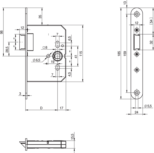 Load image into Gallery viewer, Assa abloy n1002 loopslot | dm65mm | krukgat 8mm | voorplaat rvs 24x185mm afgerond | zamac vernikkelde dagschoot | dr 1+3 2+4 - 10049500