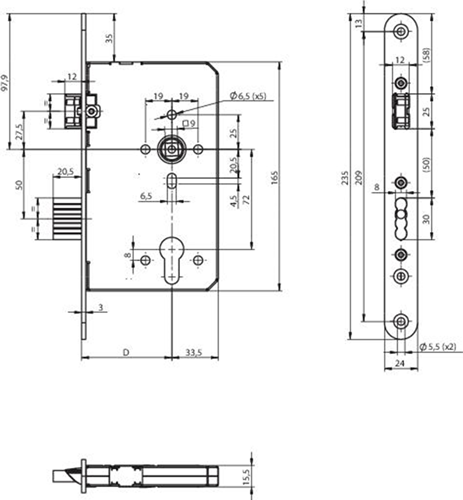 Load image into Gallery viewer, Assa abloy n1100 paniekdeurslot | dm65mm | pc72 mm | voorplaat rvs 24x235mm rechthoekig | paniek b | enkele deur | dr 1+3 2+4 - a000300238