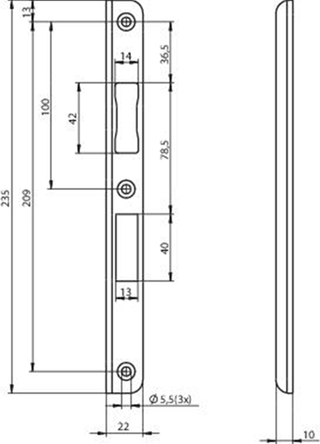 Load image into Gallery viewer, Assa abloy n6000 hoeksluitplaat | rvs 22x235x10x3mm rechthoekigdm| dr 1+3 - 10049714